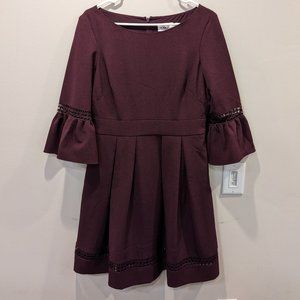Eliza J Women's Bell Sleeve Fit and Flare Dress Knee Length Purple 10